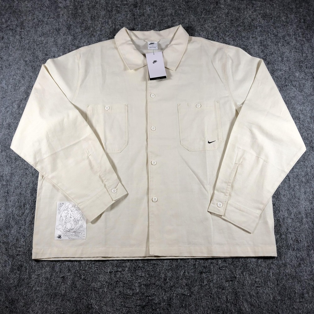 Nike Life Shirt Mens L Light Khaki Button Up Cotton HV0882-229